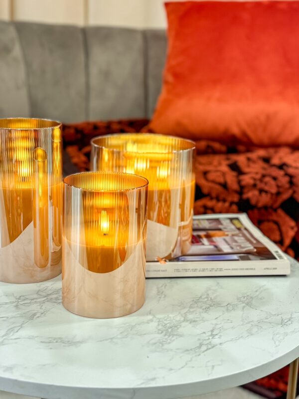 Candela Led Effetto Reale Cilindro in Vetro Tre Misure