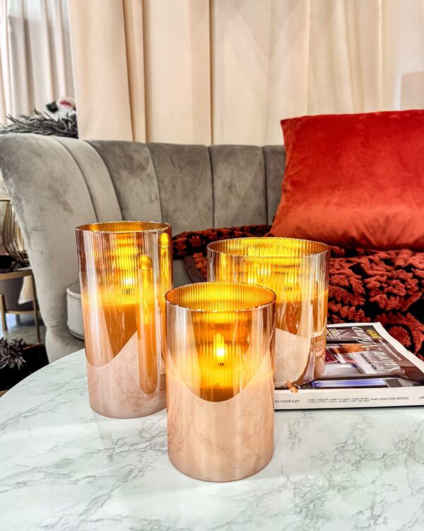 Candela Led Effetto Reale Cilindro in Vetro Tre Misure