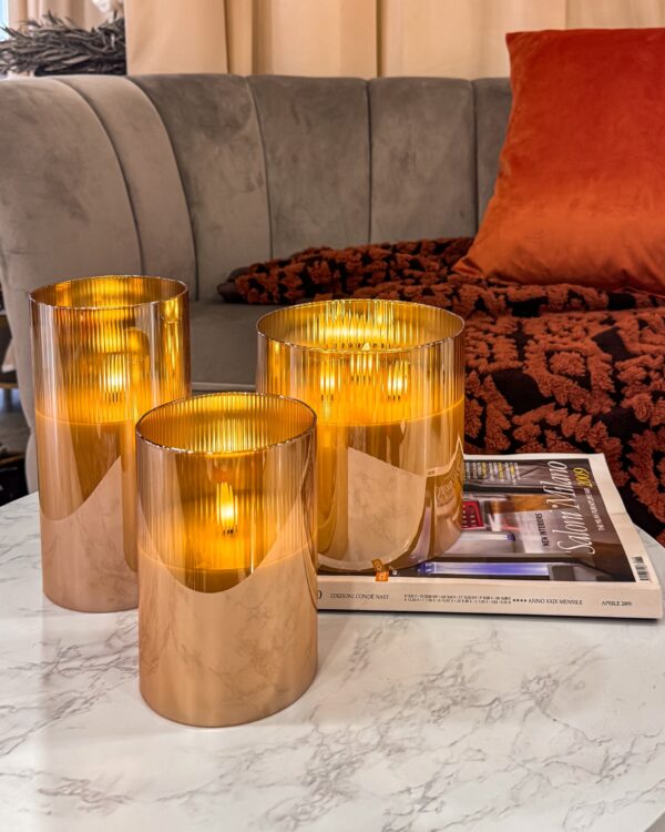 Candela Led Effetto Reale Cilindro in Vetro Tre Misure