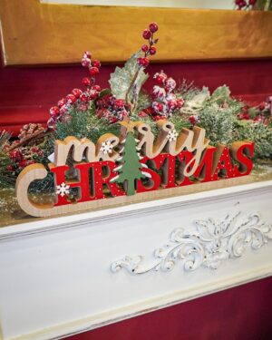 Scritta in Legno Merry Christmas Color Legno Rosso Bianco e Verde Mercury
