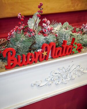 Scritta in Legno Buon Natale Rossa Con Alberello e Stella Mercury