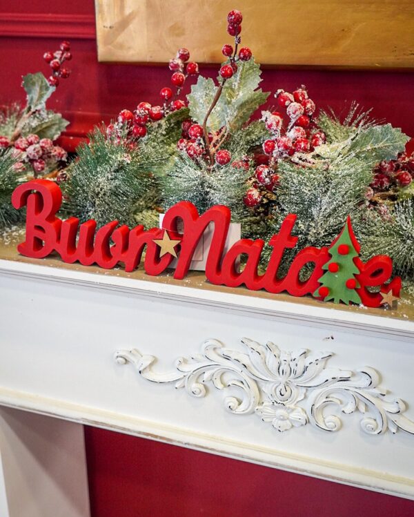 Scritta in Legno Buon Natale Rossa Con Alberello e Stella Mercury