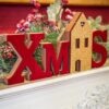 Scritta Xmas Natalizia AD In Legno e Velluto Rosso e Glitter Oro