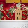 Scritta Xmas Natalizia AD In Legno e Velluto Rosso e Glitter Oro