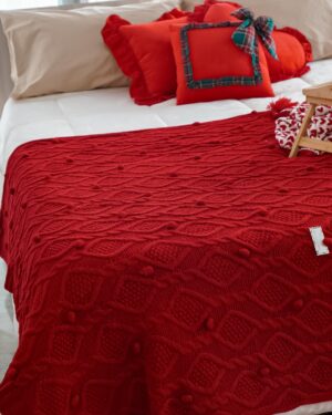 Coperta in Maglia Intrecciata Rossa Preziosa Luxury