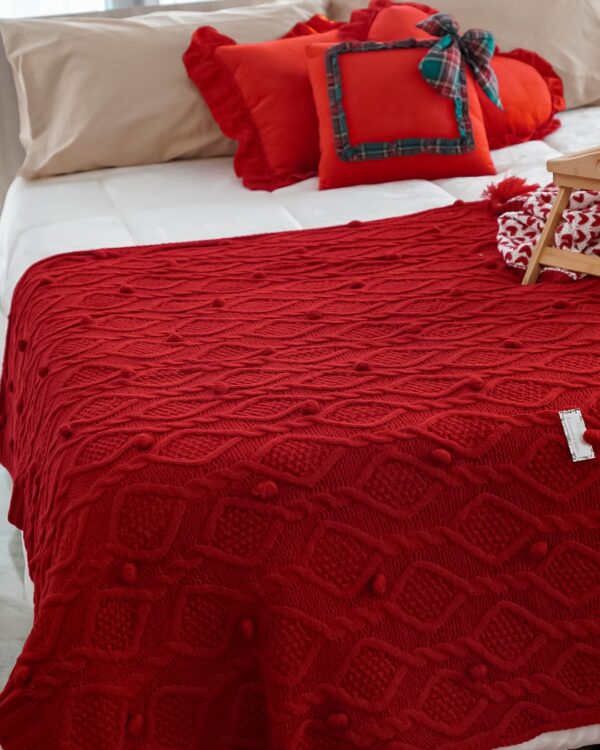Coperta in Maglia Intrecciata Rossa Preziosa Luxury