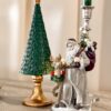 Babbo Natale Beige e Bordeaux Con sacco e Renna Luci Led Silani
