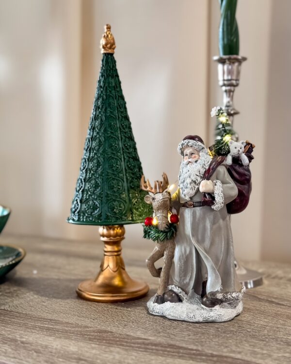 Babbo Natale Beige e Bordeaux Con sacco e Renna Luci Led Silani