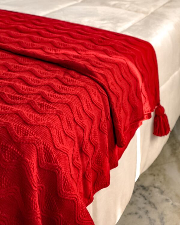 Coperta In Maglia Ricamata Rossa Preziosa Luxury