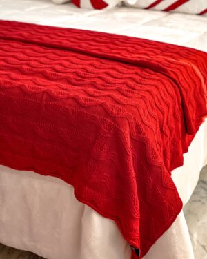 Coperta In Maglia Ricamata Rossa Preziosa Luxury