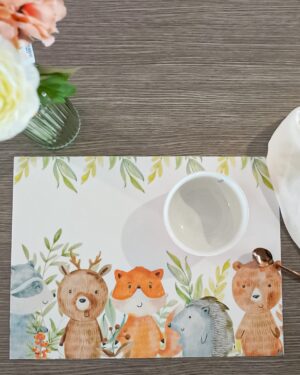 Tovaglietta Colazione Bambini In VinileTema Animali Acquerello