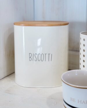 Contenitore Porta Biscotti In Latta Con Tappo Ermetico In Legno AD