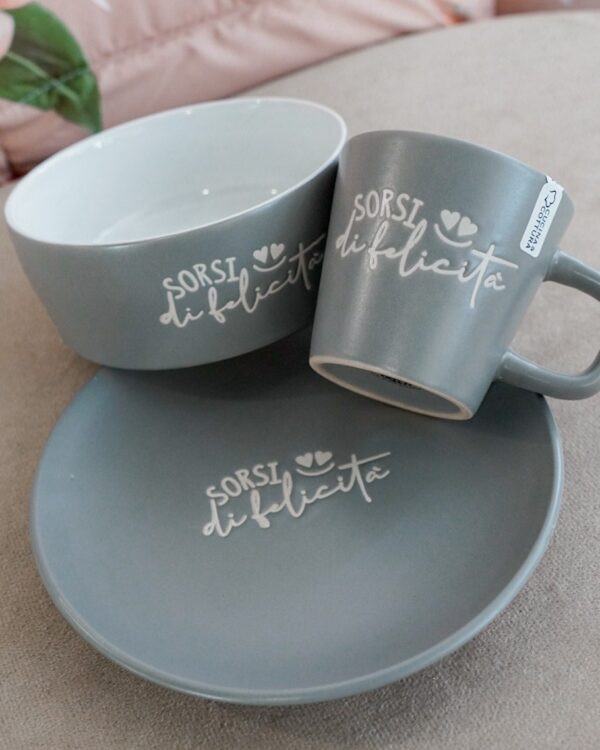 Set da Colazione Tazza Ciotola e Piattino in Ceramica AD Star