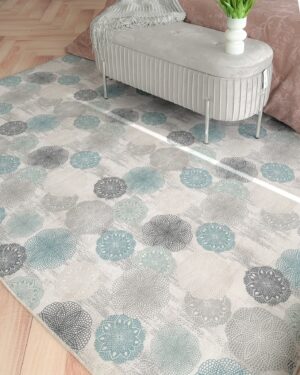Tappeto Patchwork In Lattice Nei Toni Grigio E Azzurro 160x230 Cm Sottofondo Antiscivolo