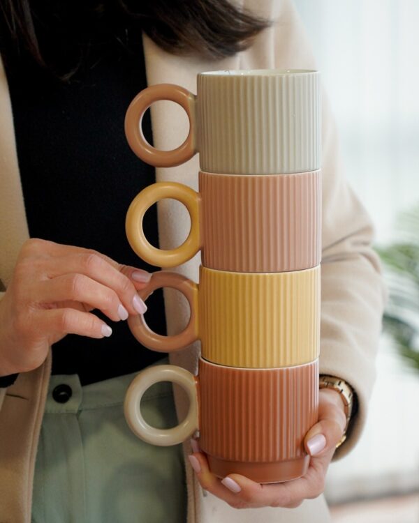 Tazza Mug Impilabile Con Manico In Porcellana