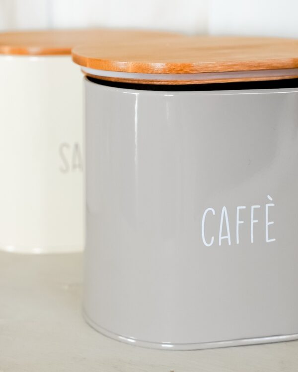 Tris Sale Zucchero Caffè In Latta Ovale Tappo Ermetico in Bamboo