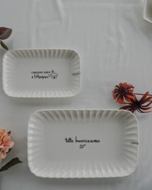 Piatto Vassoio Rettangolare Con Frasi Bianco In Ceramica AD