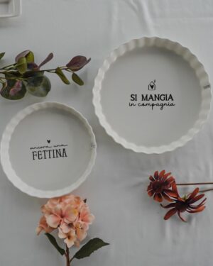 Piatto Vassoio per Torta e Crostata Con Frasi Bianco In Ceramica AD