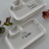 Piatto Vassoio Rettangolare con Doppio Scomparto Con Frasi Bianco In Ceramica AD 2 Misure