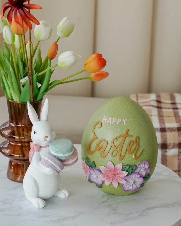 Uovo Decorazione Pasquale In Poliresina Con Scritta "Happy Easter"