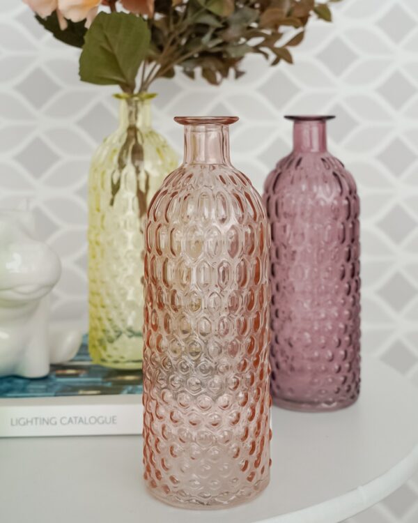 Vaso Bottiglia in Vetro Colorato Con design in Rilievo in 3 Misure