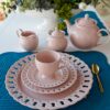 Set Da Te Tazza Con Piattino e Piatto da Dessert Mise En Place Preziosa Luxury Bianco o Rosa