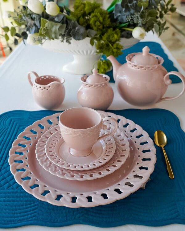 Set Da Te Tazza Con Piattino e Piatto da Dessert Mise En Place Preziosa Luxury Bianco o Rosa-19112