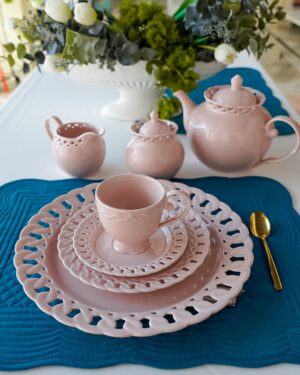 Set Da Te Tazza Con Piattino e Piatto da Dessert Mise En Place Preziosa Luxury Bianco o Rosa