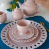 Set Da Te Tazza Con Piattino e Piatto da Dessert Mise En Place Preziosa Luxury Bianco o Rosa