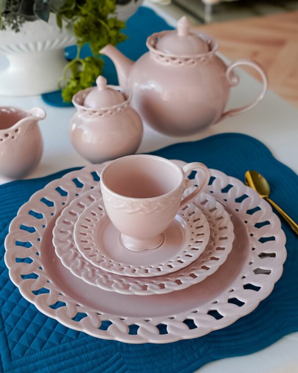 Set Da Te Tazza Con Piattino e Piatto da Dessert Mise En Place Preziosa Luxury Bianco o Rosa