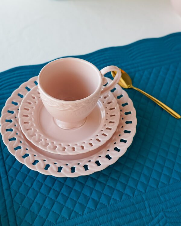Set Da Te Tazza Con Piattino e Piatto da Dessert Mise En Place Preziosa Luxury Bianco o Rosa