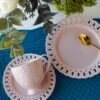 Set Da Te Tazza Con Piattino e Piatto da Dessert Mise En Place Preziosa Luxury Bianco o Rosa