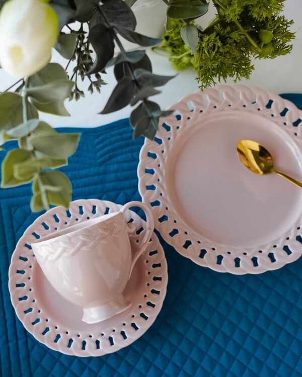 Set Da Te Tazza Con Piattino e Piatto da Dessert Mise En Place Preziosa Luxury Bianco o Rosa