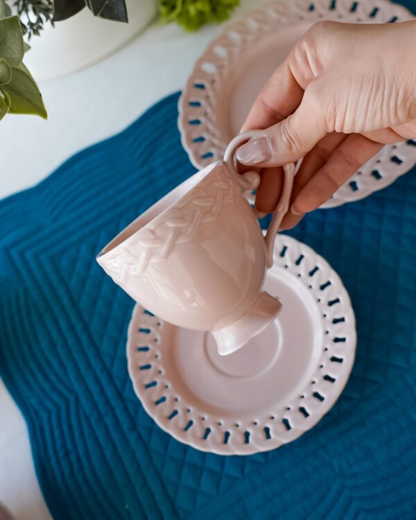 Set Da Te Tazza Con Piattino e Piatto da Dessert Mise En Place Preziosa Luxury Bianco o Rosa