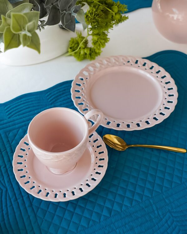Set Da Te Tazza Con Piattino e Piatto da Dessert Mise En Place Preziosa Luxury Bianco o Rosa