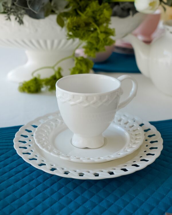 Set Da Te Tazza Con Piattino e Piatto da Dessert Mise En Place Preziosa Luxury Bianco o Rosa