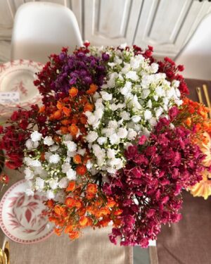 Mazzettino di Fiorellini Artificiali a Stelo Corto 48 Cm Bianco Arancio Viola Rosso Fucsia