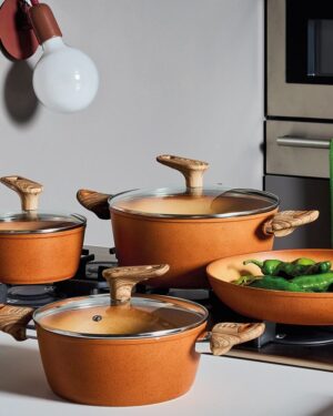 Casseruola 2 Manici 16 Cm 20 Cm 24 Cm Alluminio Arancio Traditional Stone Tognana