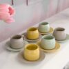 Set 6 Tazzine da Caffè con Piattino Element Multicolor Pastello