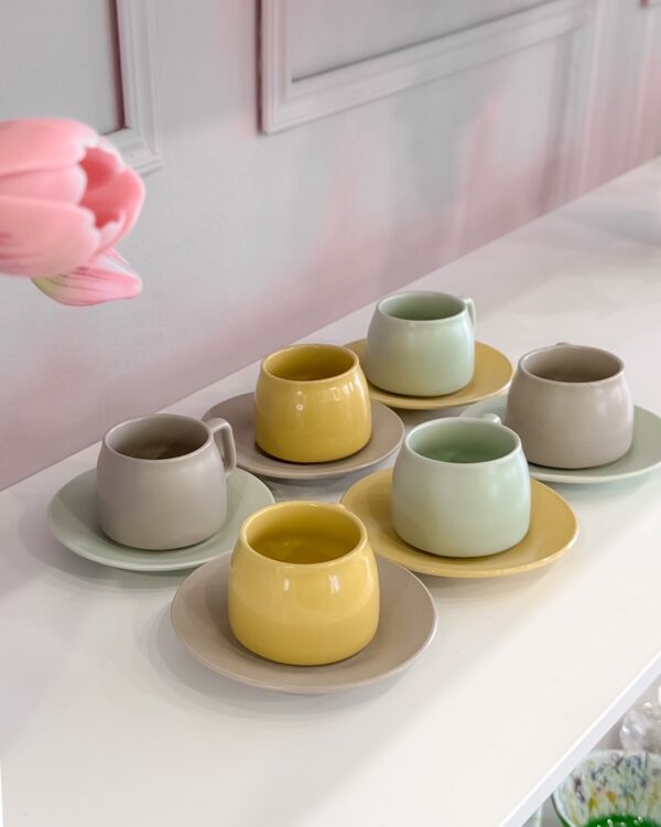 Set 6 Tazzine da Caffè con Piattino Element Multicolor Pastello