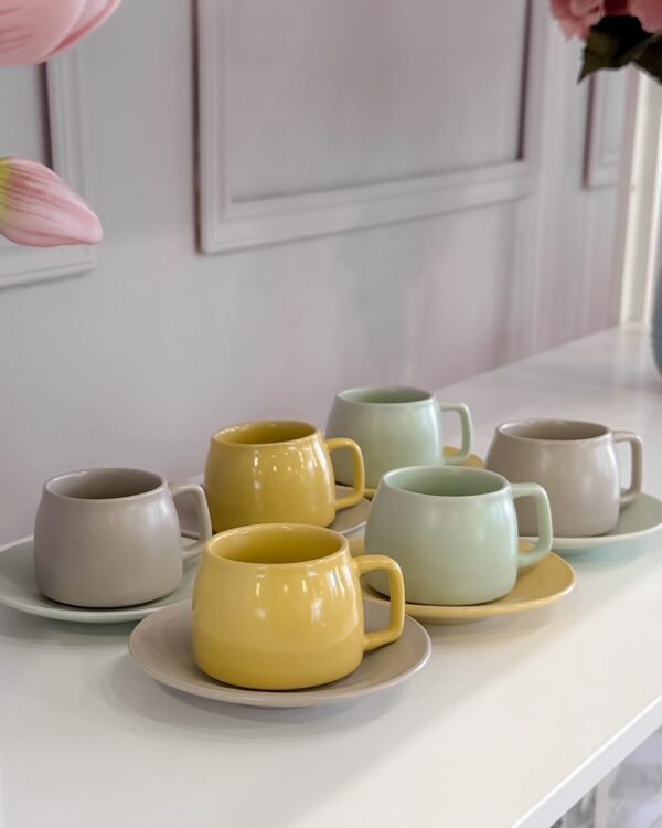 Set 6 Tazzine da Caffè con Piattino Element Multicolor Pastello