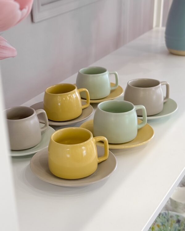 Set 6 Tazzine da Caffè con Piattino Element Multicolor Pastello