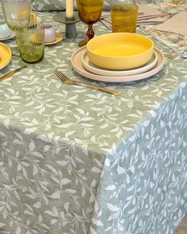 Tovaglia Linea Midory in Cotone Verde Floreale 6 e 12 Posti