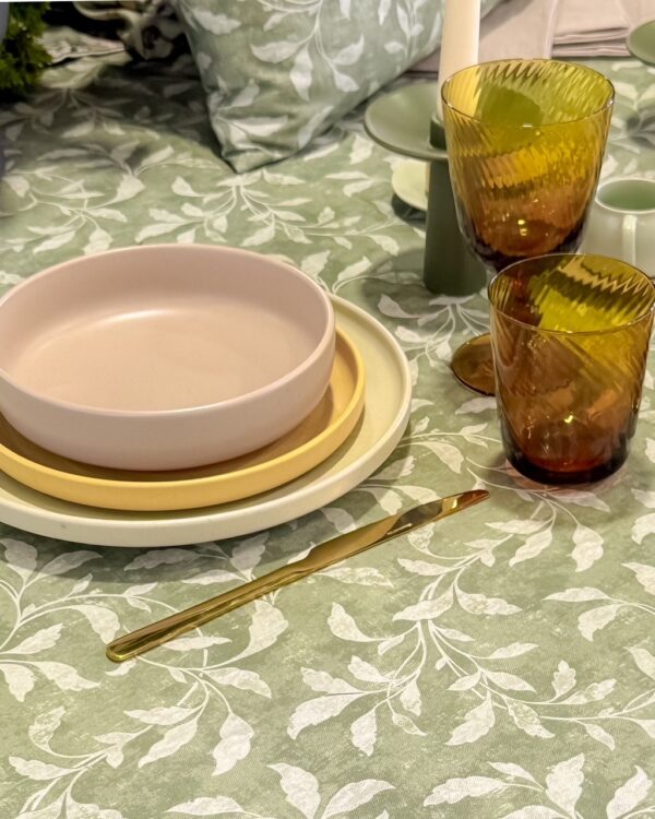 Tovaglia Linea Midory in Cotone Verde Floreale 6 e 12 Posti