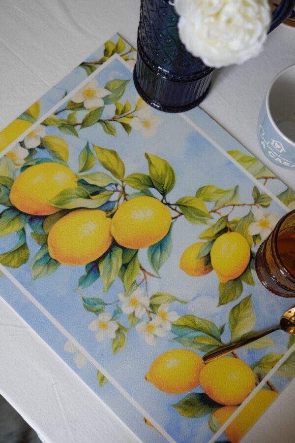 Tovaglietta Colazione Limoni In Vinile Lavabile Con Un Panno