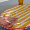 Piatto Vassoio Ovale Marea In Melamina 46 cm A Righe Giallo e Bianco