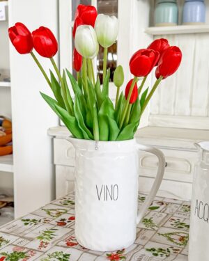 Brocca in Ceramica Bianca Con scritta Nera Acqua o Vino Con Manico