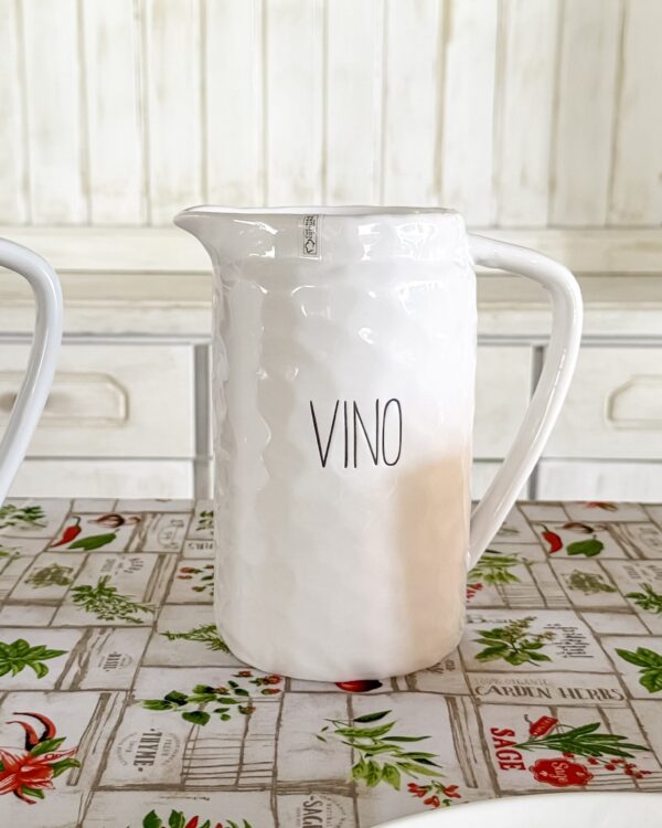Brocca in Ceramica Bianca Con scritta Nera Acqua o Vino Con Manico