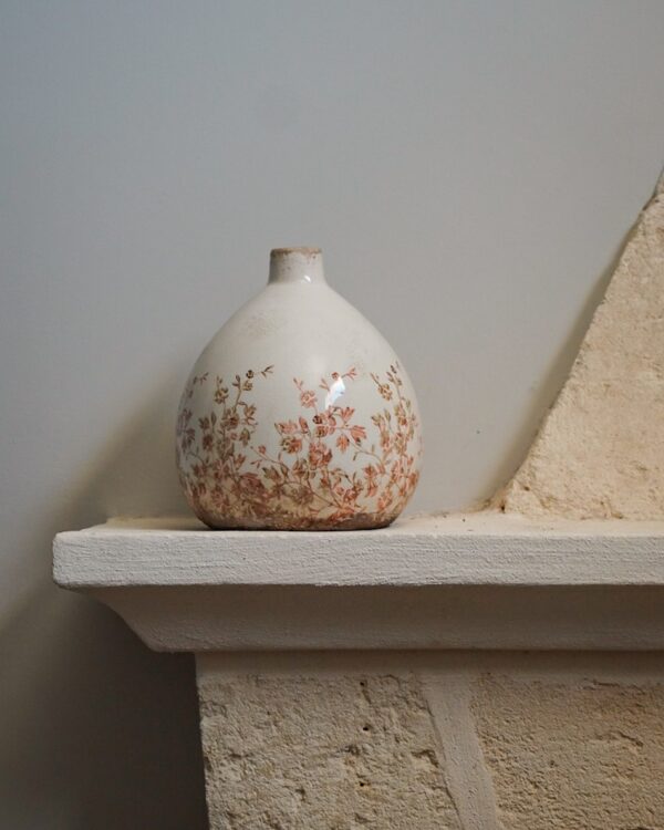 Vaso In Ceramica in 3 Dimensioni Bianco Effetto Craquele con Floreale Verde o Bordeaux