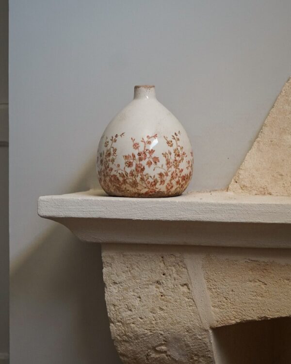 Vaso In Ceramica in 3 Dimensioni Bianco Effetto Craquele con Floreale Verde o Bordeaux